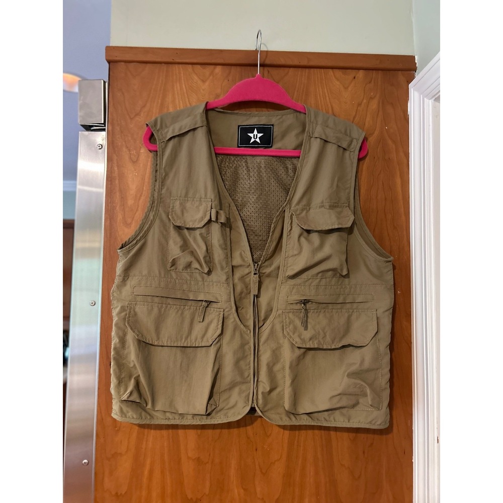 U Sportsman Utility Fishing Hiking Hunting Vest Brown Khaki Halloween READ